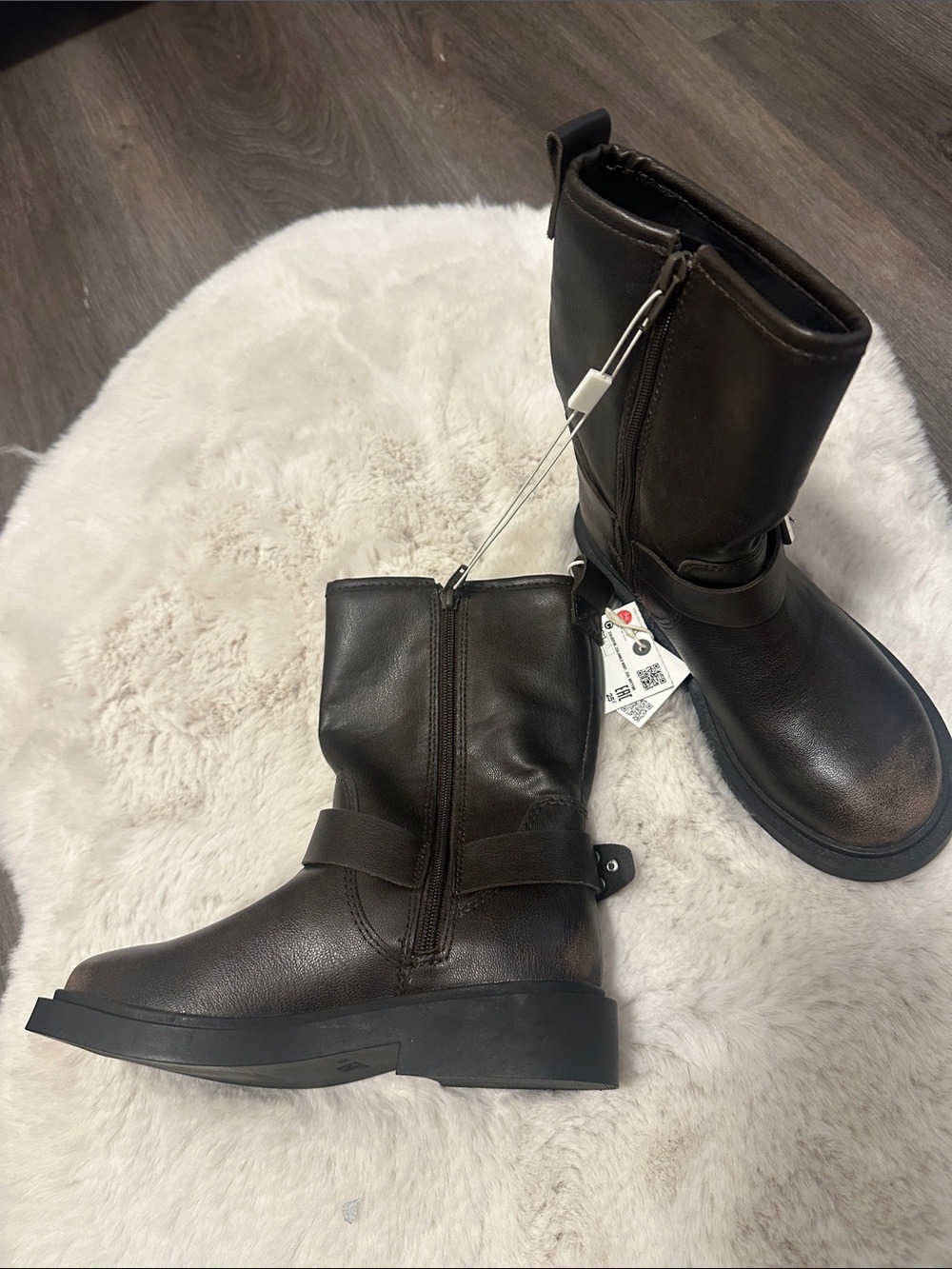 ZARA Brown Leather Buckle Moto Boots girls 12.5 - Picture 4 of 4